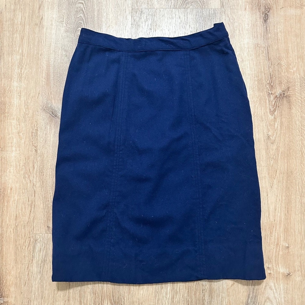 Pendleton‎ | Vintage Navy Blue Classic Knee Length 100% Virgin Wool Skirt, 10
